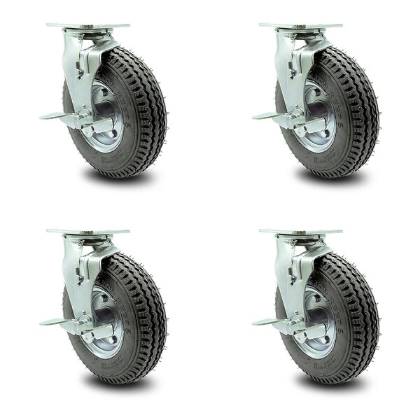Service Caster 8 Inch Gray Pneumatic Wheel Caster Swivel with Brakes 2 with Swivel Locks, 4PK SCC-100S280-PNB-GRY-TLB-BSL-2-TLB-2 - main